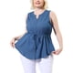 thumbnail image 1 of Women's Plus Size Shirts Denim V Neck Drawstring Waist Sleeveless Chambray Tops Blue 4X, 1 of 7