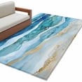 thumbnail image 2 of Turquoise Marble Washable Area Rugs 2.7'x5', Abstract Ocean Waves Gold Stripes Modern Low Pile Throw Living Room Rug Non-Slip Sturdy Edge Binding Carpet for Indoor Entryway Bedside Kitchen, 2 of 9