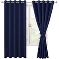 thumbnail image 2 of Hiasan Blackout Curtains for Bedroom, 60 x 63 Inches Length - Thermal Insulated & Light Blocking Window Curtains for Living Room, 2 Drape Panels Sewn with Tiebacks, Navy Blue, 2 of 12