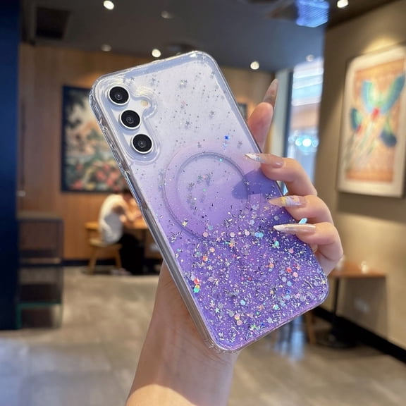 for Samsung Galaxy A26 5G Case Glitter Sparkly TPU Slim Protective Cover, Compatible with MagSafe, Ultra Slim Lightweight Anti-Scratch Stylish Phone Case for Girls Women, Purple
