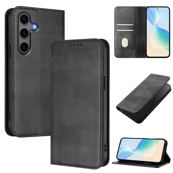 Allytechgroup for Samsung Galaxy S25 Plus/S25  Case Folio Stand RFID Blocking [Compatible with MagSafe] Magnetic Wallet Cover with Card Holder/Pockets/ PU Leather Soft TPU Shockproof Cover, Black