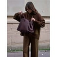 thumbnail image 5 of Casual Winter Two Piece Sets for Women Crew Neck Sweatshirt Loose Wide Leg Pants Tracksuit Knit Fall Outfits Brown L, 5 of 7
