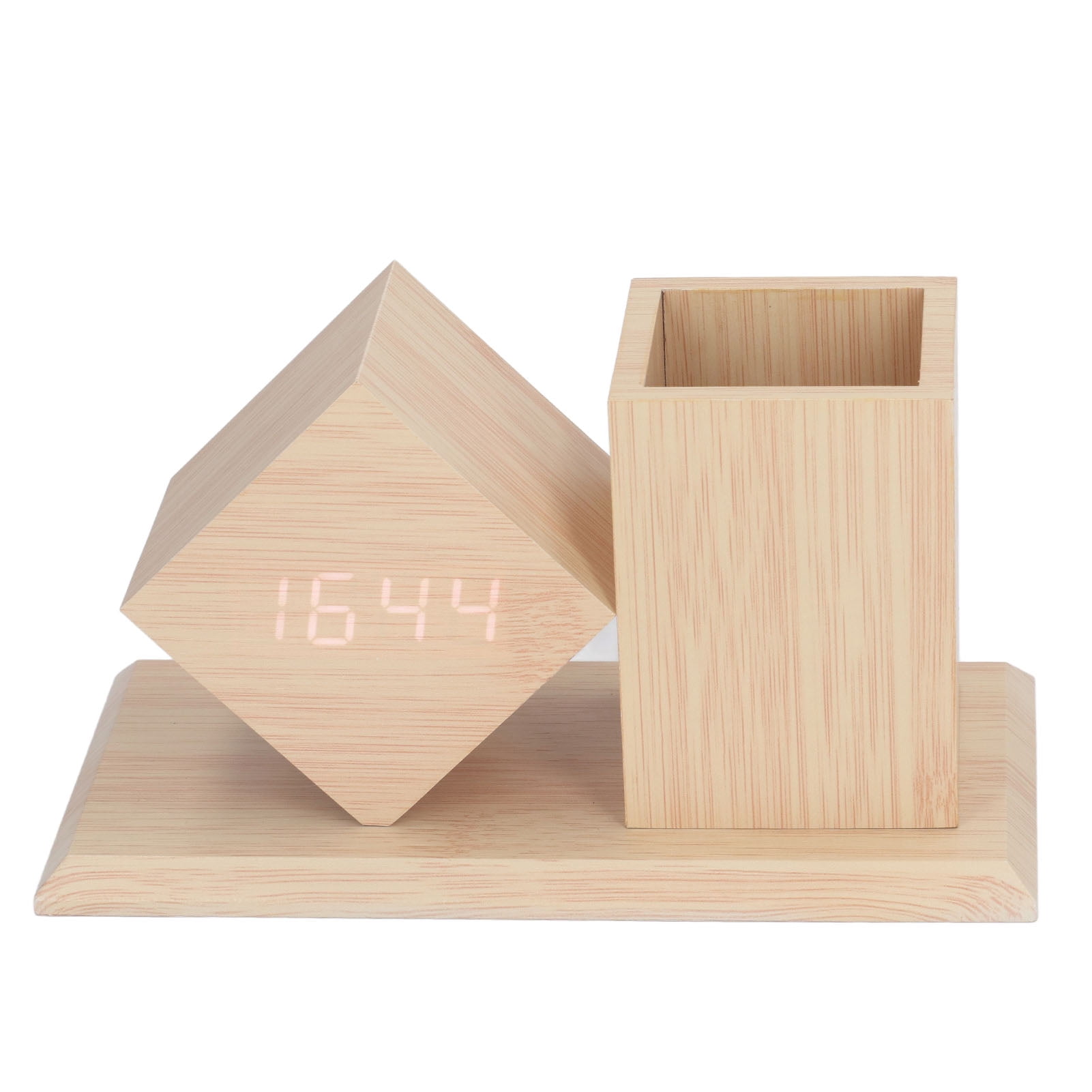 Wooden Pencil Holder Alarm Clock, Pen Holder Clock Voice Control