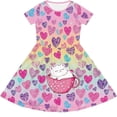 thumbnail image 5 of Kiijoy Girls Skater Dress Cute Cartoon Cat Short Sleeve Dress with Pocket, Pink, Size 4-14, 5 of 5