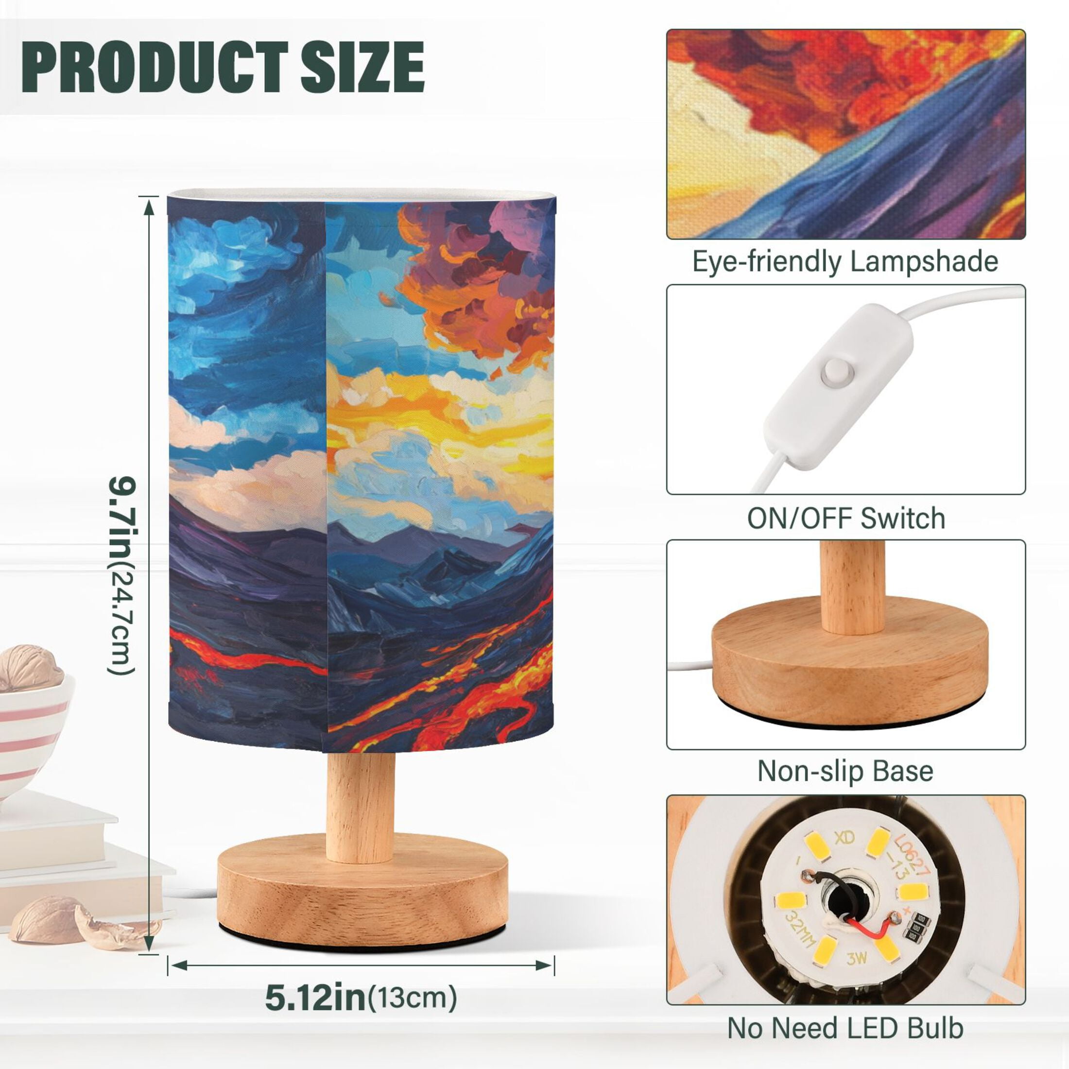 BZSMCE Lamp Modern Oil Painting Of Volcano Creative Patter Night Light