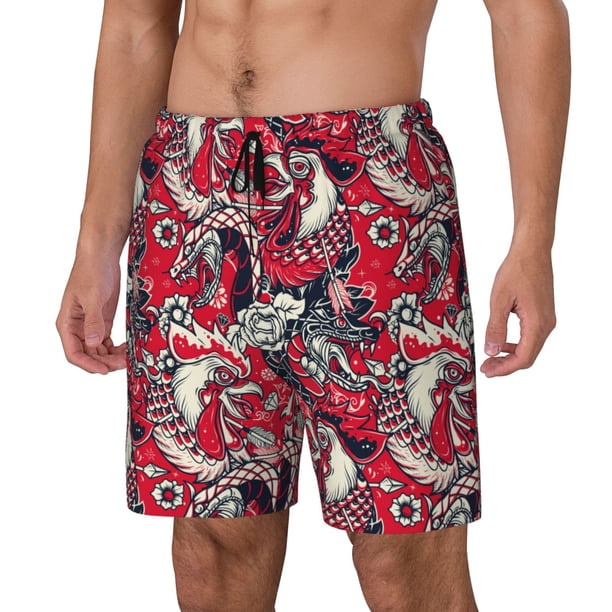 Balery Rooster Head Bañador para hombre, shorts de playa de secado rápido con entrepierna y forro de compresión-X-Large