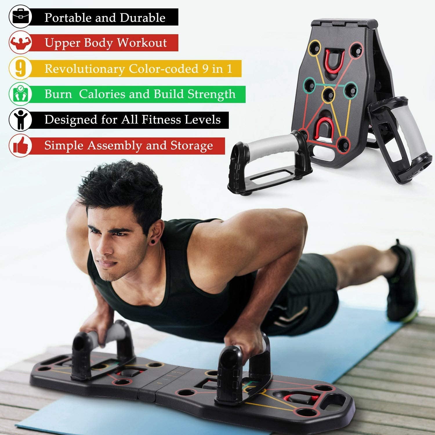 Gym Equipment Press Up Board for Men and Women Multifunction Home Workout Push Up Board Foldable 9 in 1 Muscle Board