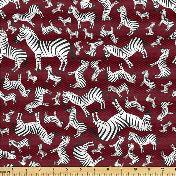 Ambesonne Zebra Fabric by the Yard Upholstery, Wild Animal Illustration Art, 3 Yards, Raspberry and White