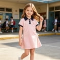 thumbnail image 5 of Teylalorva Girls Polo Dress, Short Sleeve Knitted Cotton Waist-Cinching Summer Floral Casual Uniform Dress Pink Size 6, 5 of 9