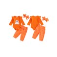 thumbnail image 2 of RUINIXCW Newborn Baby Girl Halloween Outfit Infant Girls Fall Winter Clothes Ghost Embroidery Ribbed Long Sleeve Romper with Dot Pants Headband Set, 2 of 10