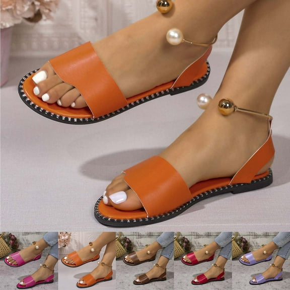 HVOBTTY Women's Summer Fashion Casual Comfortable Buckle Strap Flat Heel Open Toe Slide Sandals Lightweight Shoes Orange, 41