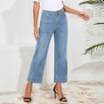 thumbnail image 2 of ZQUUVOU Women's Wide Leg Jeans Stretchy High Waisted Trendy Loose Cropped Ankle Length Summer Denim Pants with Pockets Light Blue, 2 of 7