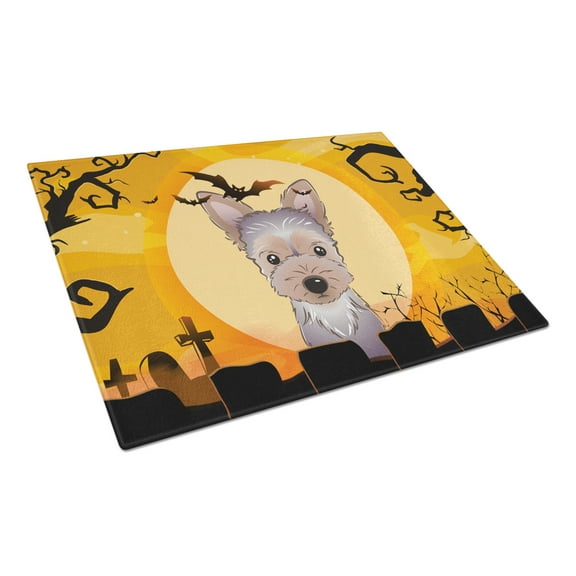 Caroline's Treasures Halloween Yorkie Puppy Glass Cutting Board Large