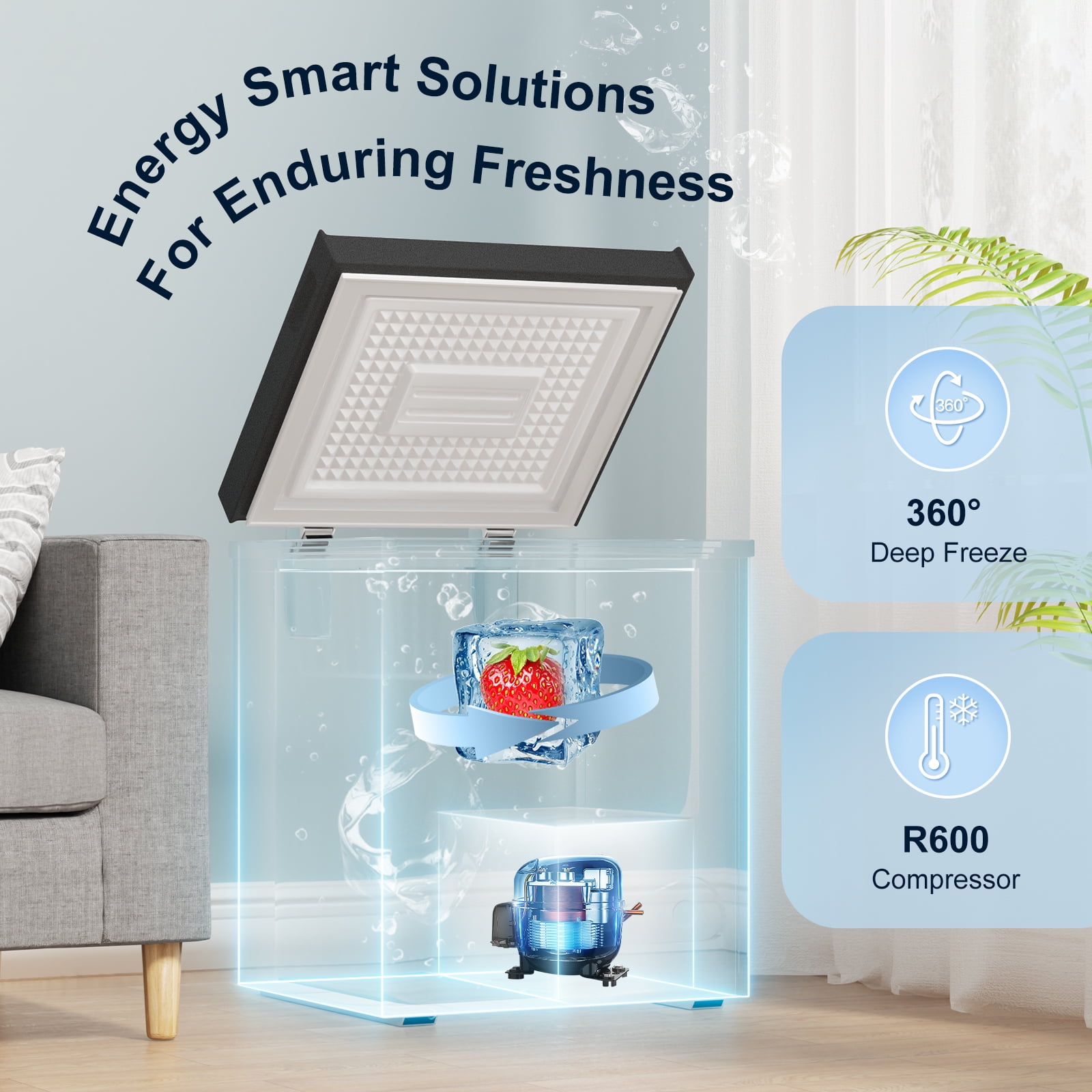 DISHUP 7.0 Cu.Ft Chest Freezer, Small Deep Freezer with Removable Basket, Adjustable Temperature, for Home/Office/Garage/Bar