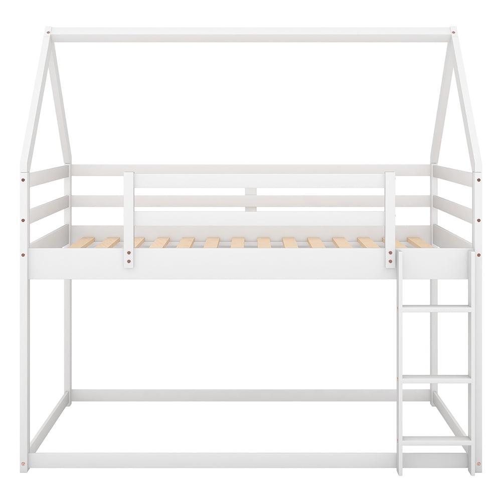 Kadyn Twin over Twin Low Bunk Bed, House Bed with Ladder , White