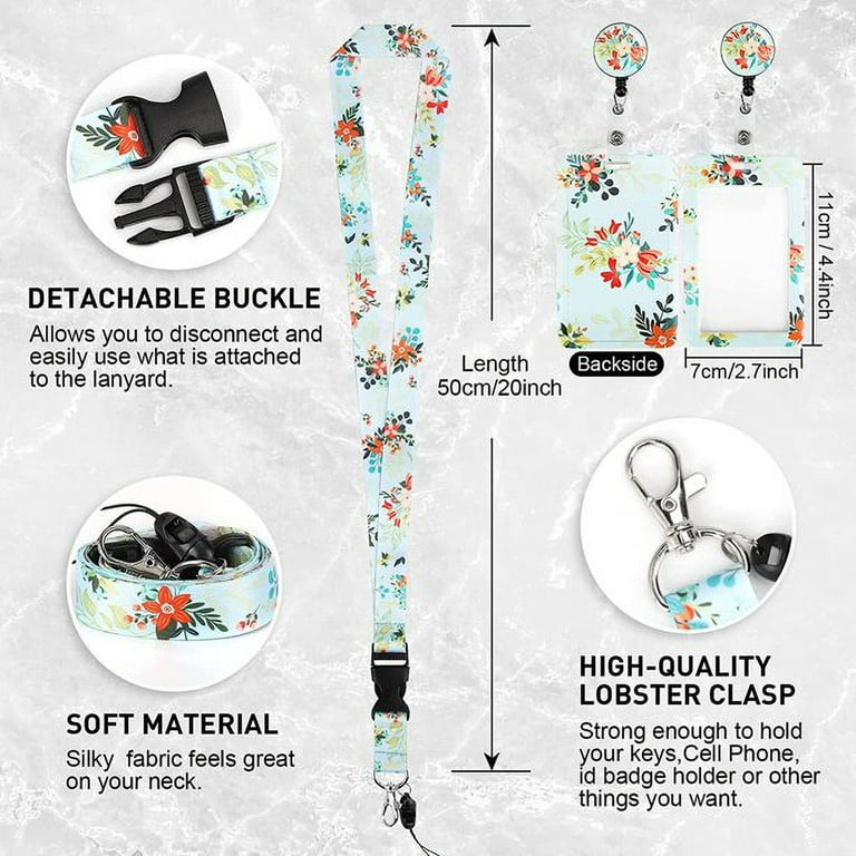 ID Badge Holder with Lanyard,Retractable ID Badge Card Holders Detachable  Neck Lanyard Strap with Badge Reel and Vertical ID Holder for Nurse  Students Teachers Office Staff(Flower 2) : : Office Products