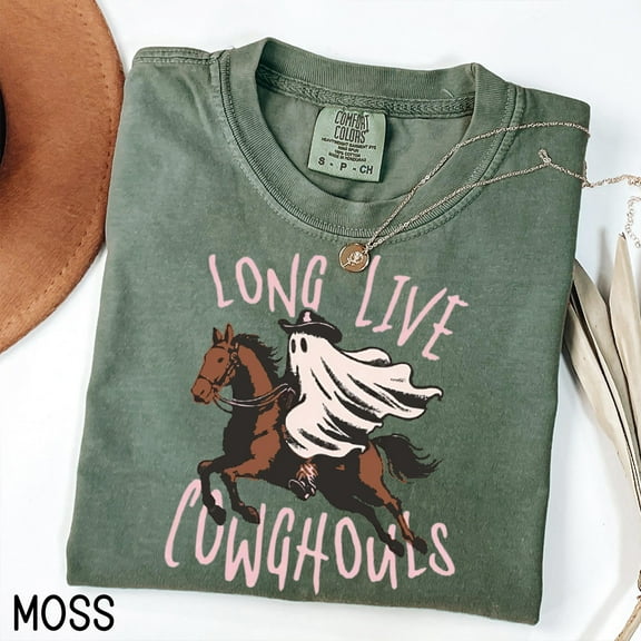 Long Live Cowghouls T-Shirt – Funny Halloween Western Ghost Riding Horse Tee for Women & Girls