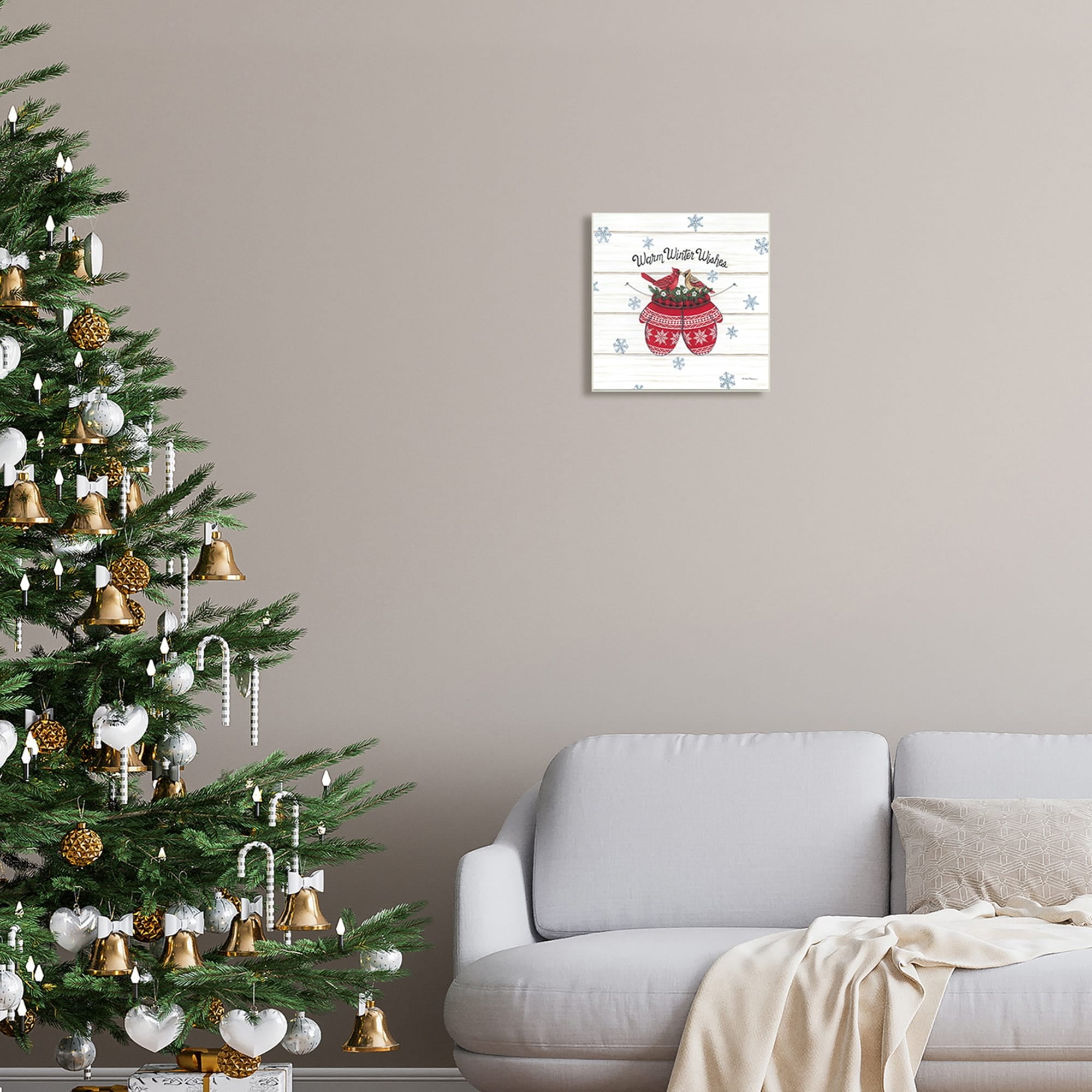 Warm Winter Wishes Cardinals Perched Festive Mittens Inspirational Graphic Art Unframed Art Print Wall Art
