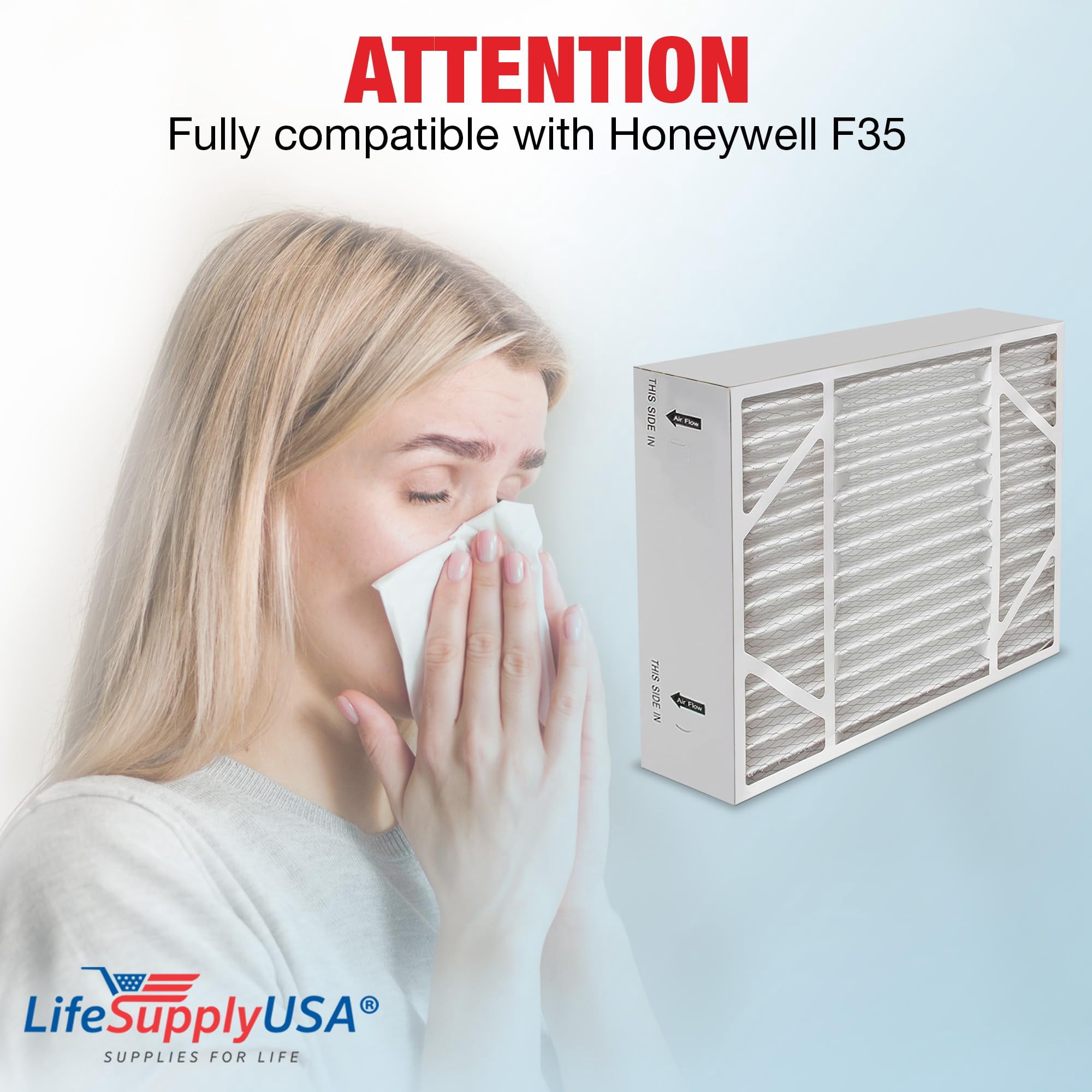 F35 20x25x5 Air Filter Replacement Compatible with Honeywell F35 FC35A1027, F100, F150, F200, FC100A1037, FC100C1017, FC200E1037 HVAC Furnace Filters, AC Filter for Home by LifeSupplyUSA (2-Pack)