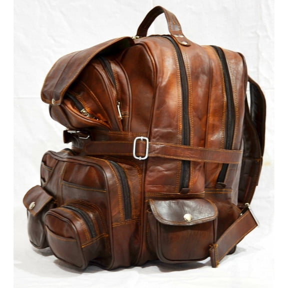 Handmade Leather Backpack Unisex Travel Weekend Bag