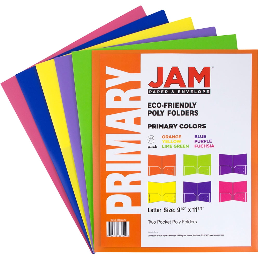 JAM Paper Plastic Two Pocket Folders, 9.5 x 11.75, Assorted Colors, 12 Pack
