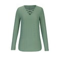 thumbnail image 4 of WREESH Womens Fashion Slim Blouses Lightweight Breathable Shirts V Neck Solid Color Pullover Long Sleeve Tops Button Casual T-Shirt Top Blouse Green, 4 of 6