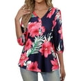 thumbnail image 4 of Nlife Women Floral Blouse for Women Hawaiian 3/4 Sleeve Top Tropical V-Neck Casual Shirt with Button Details, 4 of 7