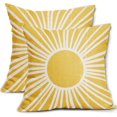 thumbnail image 1 of Merry-XMAS Boho 18” x 18” Bohemian Style Yellow Sun Linen Cushion Covers, (2 Count), 1 of 6