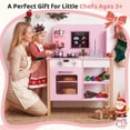 thumbnail image 2 of Yexmas Kids Play Kitchen,Wooden Pretend Kitchen Play Set for Toddlers with Chalkboard,Stove&Cookware Accessories,Toddler Toy Kitchen Gift for Boys Girls, Pink, 2 of 7