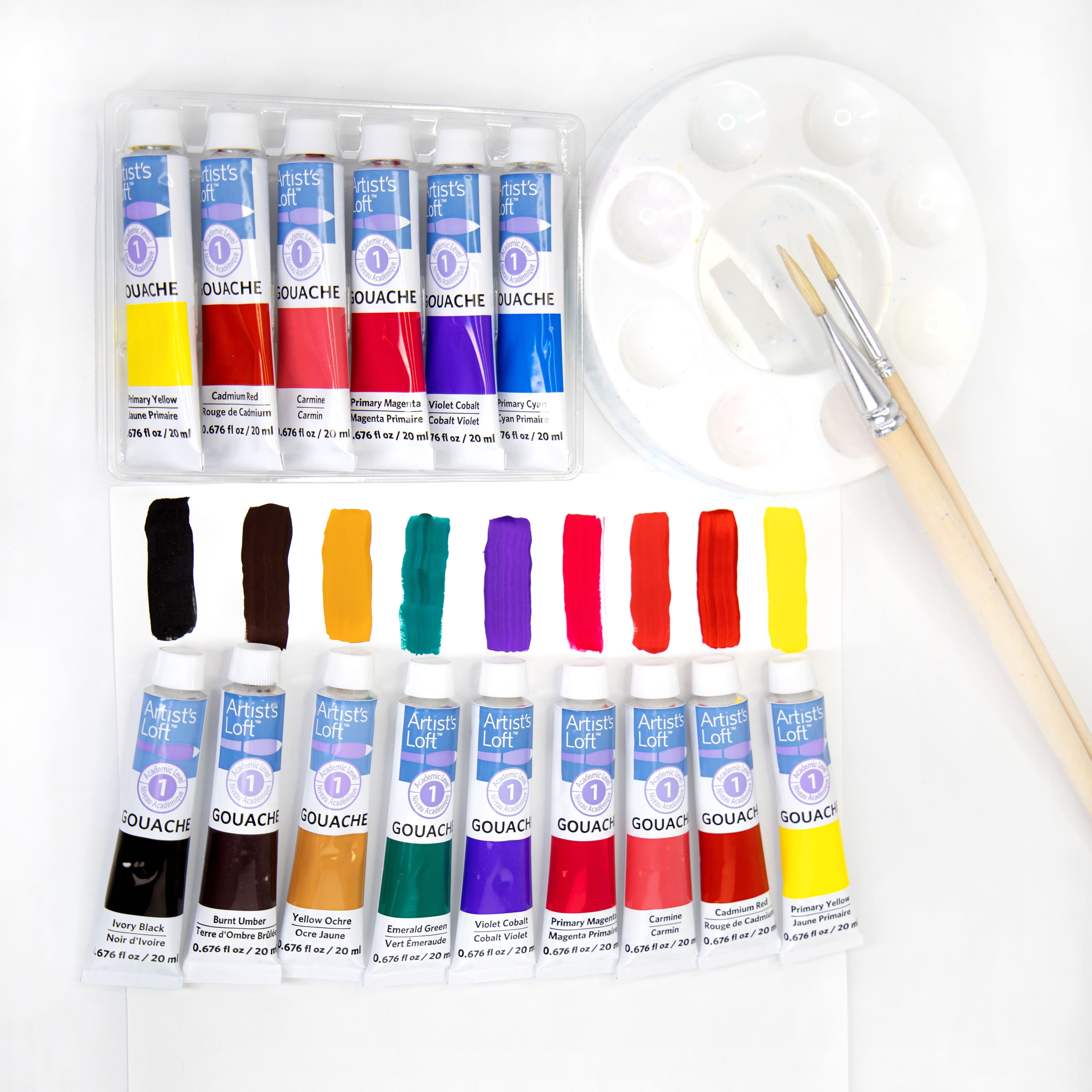 12 Color Gouache Paint Set by Artist's Loft - Water-Based - Fast-Drying - Opaque Paint for Paper - Cardboard & Canvas - 6 Pack