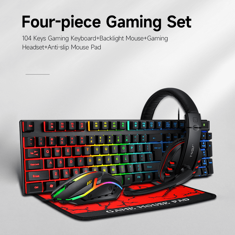 Thunderwolf 4 In 1 Gaming Combo Wired Keyboard Mouse Headset Mouse Pad –  Gadgetize