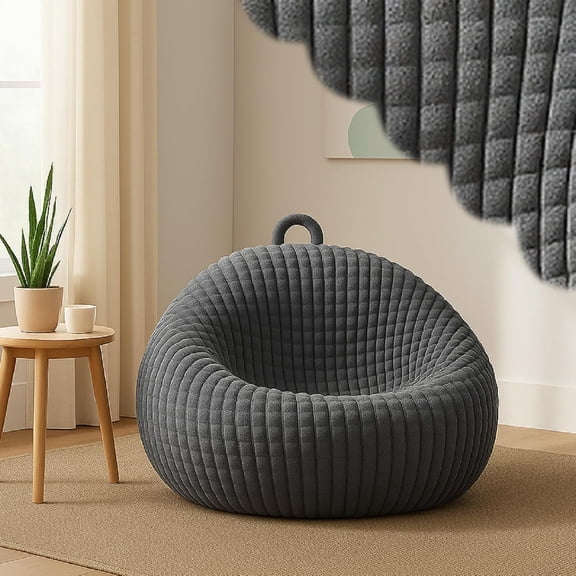 YANTONG Bubble Faux Fur Stuffed Animal Storage Bean Bag Chair Cover (No Filler), Bubble Plush Stuffed Bean Bag Chair Cover Without Filling for Home Bedroom Decor Organizing(L,Dark Gray)