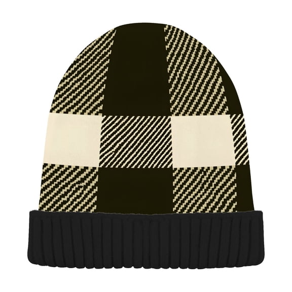 joogoo Retro Checkered-z2 Beanie Hats Cuffed Winter Warm Knit Thick Beanies