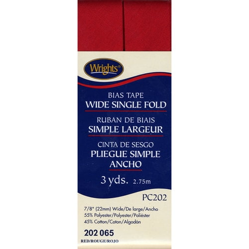 Wrights 7/8" Red Wide Single Fold Bias Tape, 3 yd