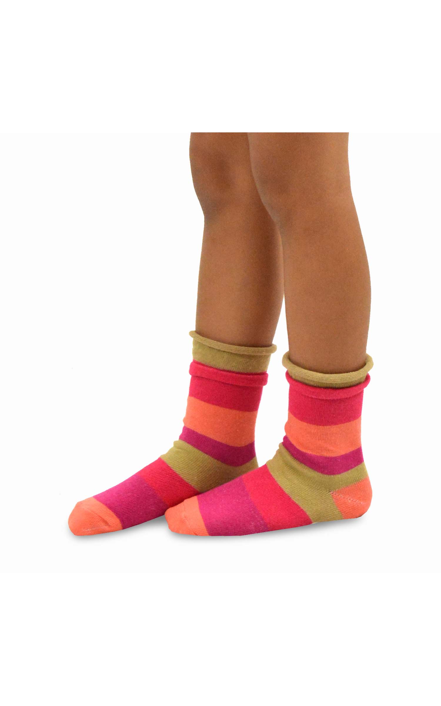 TeeHee Little Kids Girls Cotton Crew Basic Roll Top Socks 6 Pair Pack (9-10 Years, Indian Stripe) - image 4 of 7