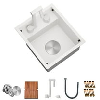 TORVA RV Kitchen Sink, 13 x 15 x 7 Inch Undermount Bar Sink 16 Gauge Stainless Steel Single Bowl Sink with Foldable Faucet Cutting Board, White