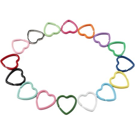 16Pcs Colorful Heart Shape Key Ring Metal Flat Key Holder DIY Cute Keychain