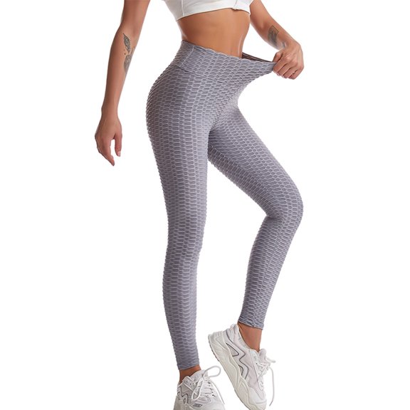 QLEICOM Womens Yoga Pants Capri Leggings Stretch Yoga Fitness Yoga Leggings Running Gym Sports Hip Lift Pants Workout Leggings Athletic Pants Tummy Control Leggings Beige L