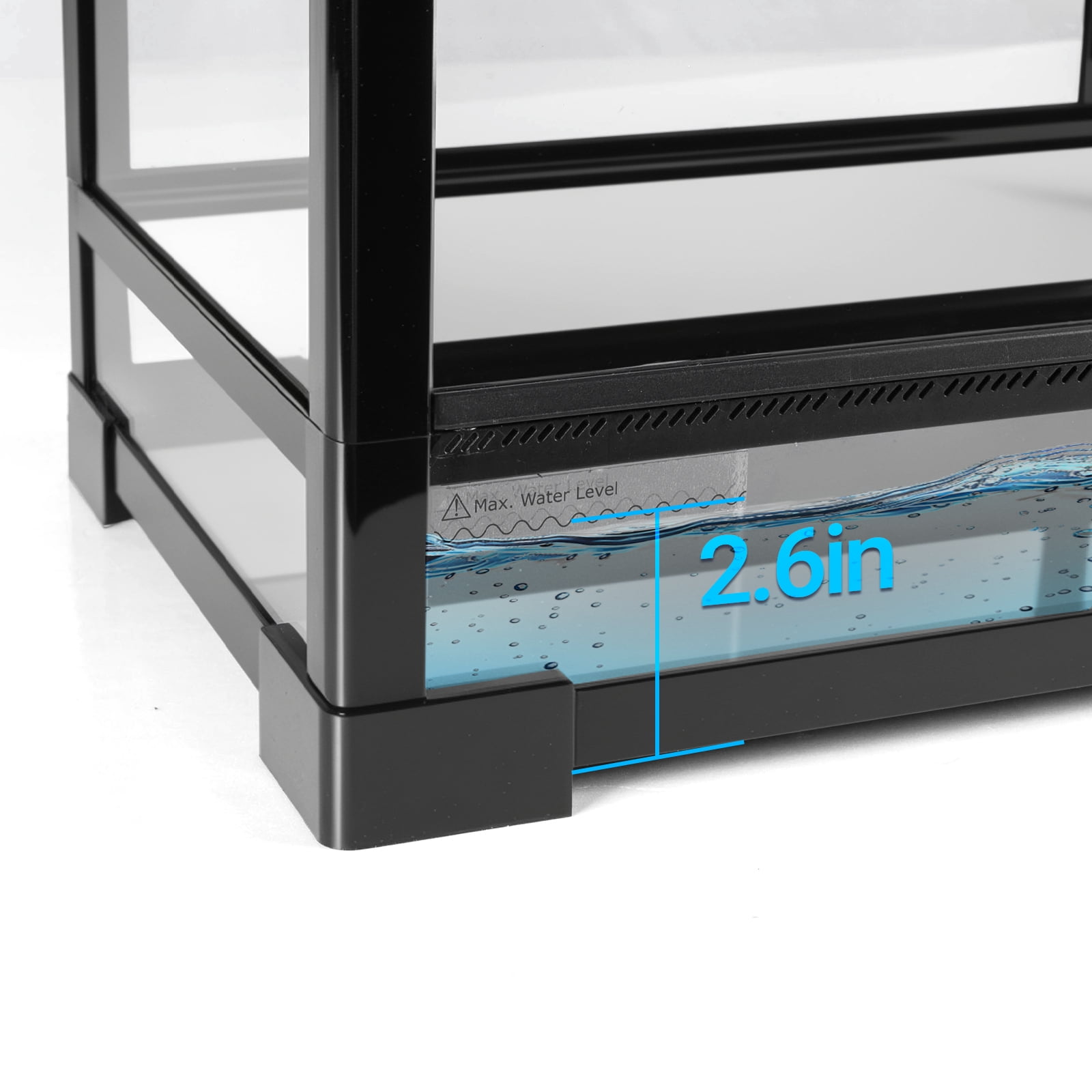 GuzzloTempered Glass Reptile Tank, 30x12x12 Inch Front Opening Terrarium with Top Screen Ventilation & Water-Holding Bottom, Black