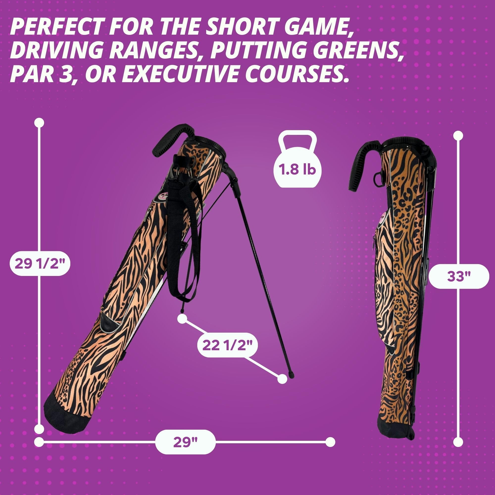 Women's Ultralight Sunday Bag | Taboo Fashions Stand Bag | Range Bag, Par 3, Executive Course | Self Flexing Stand, Adjustable Strap (Wildcat)