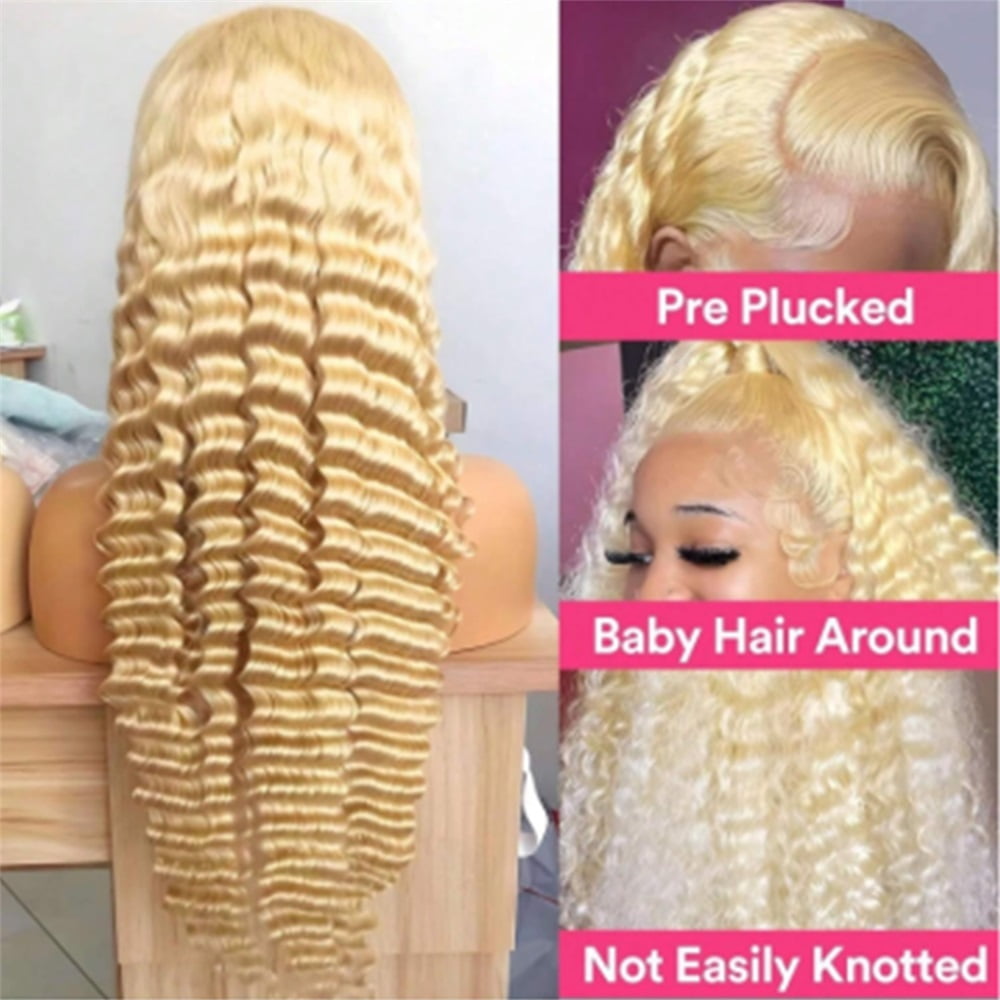 Human Hair 13x4 Lace Front Wig Deep Wave #613 Lace Frontal Wig Pre Plucked
