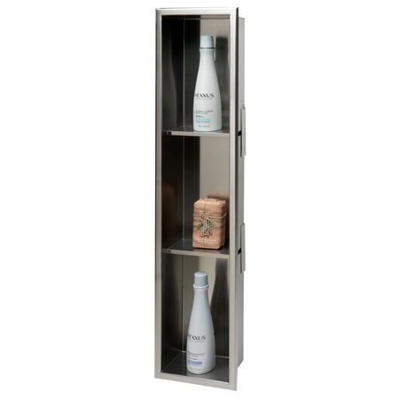 ALFI brand 8 x 36 Brushed Stainless Steel Vertical Triple Shelf Bath Shower