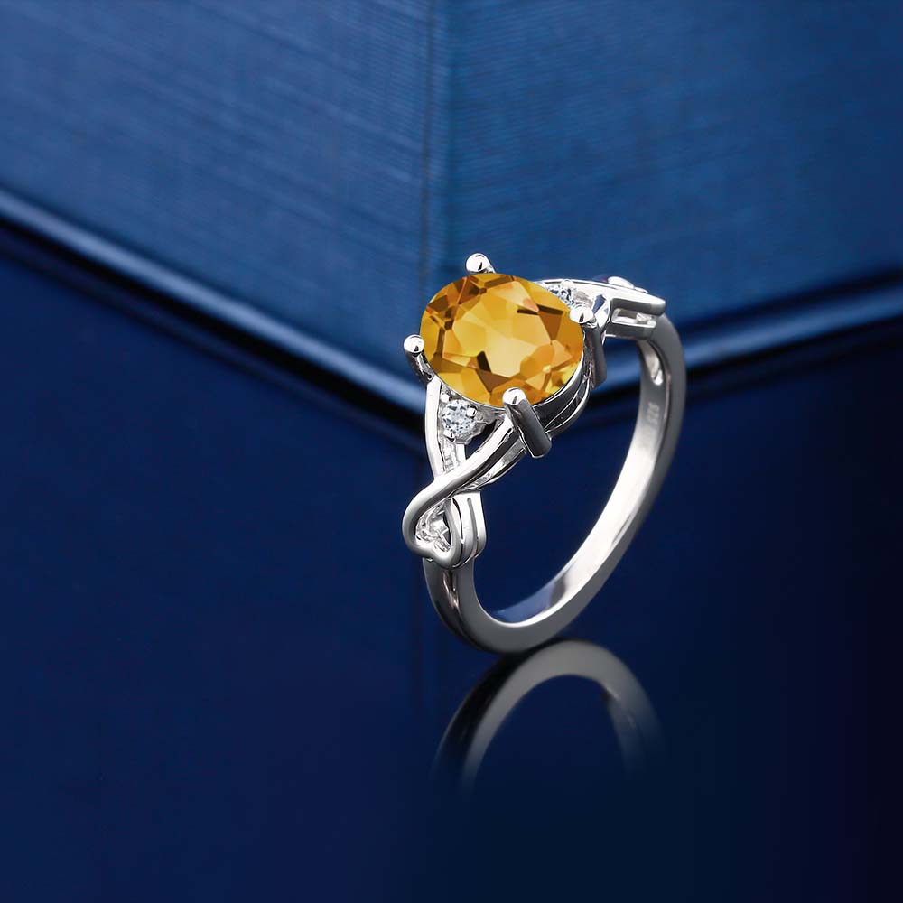 Gem Stone King 1.55 Cttw Yellow Citrine and White Topaz 3-Stone Engagement Ring for Women | 925 Sterling Silver | Three Stone Wedding Engagement Anniversary Promise Ring for Women | Size 7