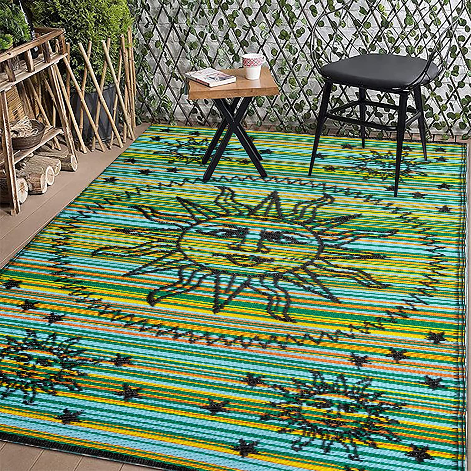 ASWMXR Eleet Reversible Mats Plastic Straw Rug 5x8 ft Modern Area Rug