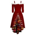 thumbnail image 5 of IWRICH Off Shoulder Christmas Tree Dresses for Women Warm Shaggy V Neck Dress Xmas Snowflake Graphic High Low Skirts 2025 XL, 5 of 5