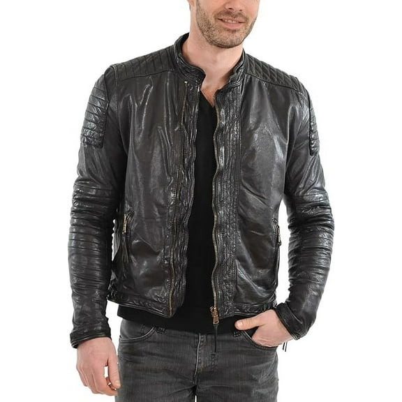 Men's Genuine Lambskin Leather Jacket Slim fit Motorcycle jacket A059
