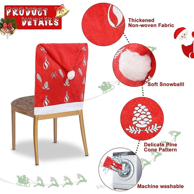 Fundas navide?as para sillas Actualización Se adapta a todas las sillas Fundas para sillas Juego de 4 Fundas para sillas Premium Pinecone Fundas para sillas navide?as para cocina, dormitorio, comedor LingWen 1327533359672