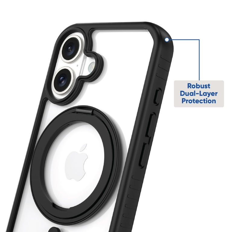 Onn+ MagSafe Compatible Phone Case for iPhone 16 with Ring Stand