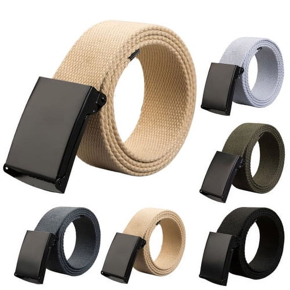 IQOGKRN Unisex Canvas Web Belt For Men Women Automatic Flip Top Black Metal Buckle Cut-To-Fit Adjustable Casual Strap Belt Black 120cm