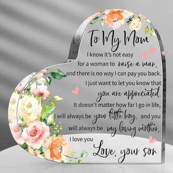 Mothers Day Gifts for Mom Acrylic Mom Gift Birthday Gift Sign Plaque Presents from Daughter Son Grateful Christmas Valentines Birthday Gifts,5.91 x 5.91 x 0.55 Inches(Heart)